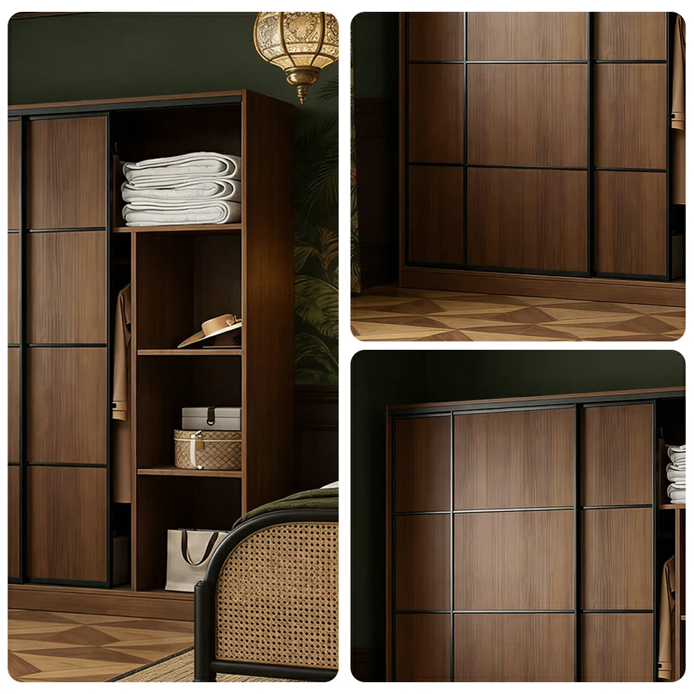 LIVARA 180/200cm Sliding Door Wardrobe - 3 Drawer Storage with Heavy-Duty Hanging Rail, Raised Base Design & Smooth Soft-Close System - Walnut - Image 3