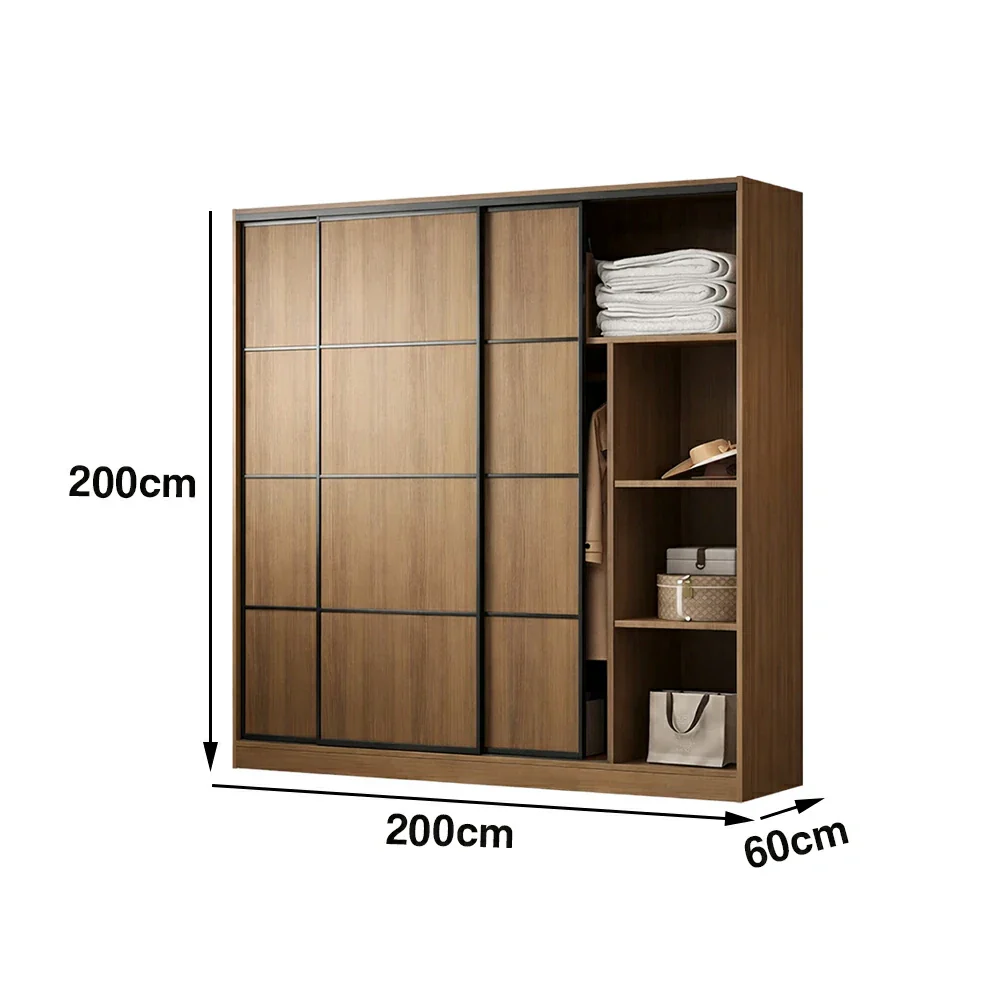 LIVARA 180/200cm Sliding Door Wardrobe - 3 Drawer Storage with Heavy-Duty Hanging Rail, Raised Base Design & Smooth Soft-Close System - Walnut - Image 5