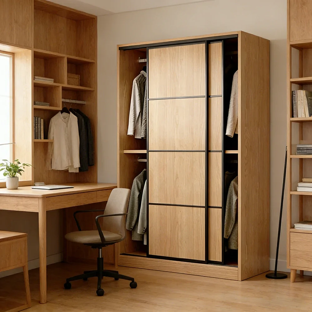 LIVARA 80/120cm Sliding Door Wardrobe - 3 Drawer Storage with Heavy-Duty Hanging Rail, Raised Base Design & Smooth Soft-Close System - Wood - Image 2