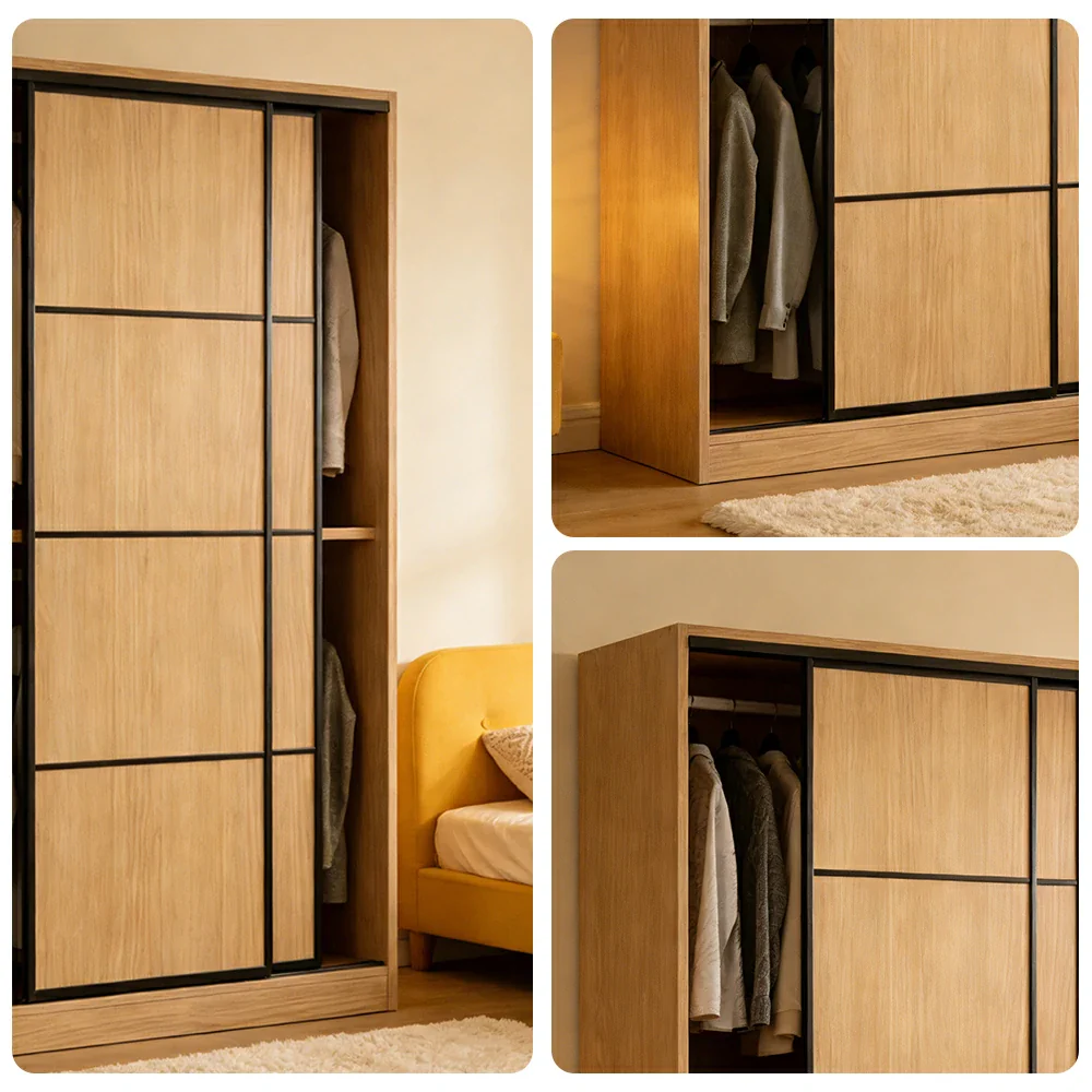 LIVARA 80/120cm Sliding Door Wardrobe - 3 Drawer Storage with Heavy-Duty Hanging Rail, Raised Base Design & Smooth Soft-Close System - Wood - Image 3