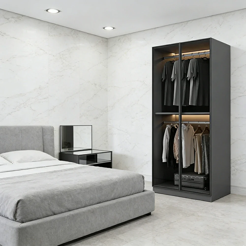 LIVARA 80cm Glass Display Cabinet - Organised Storage Solution with Tempered Glass & Aluminium Frame, Dust & Moisture-Resistant Base - Image 4