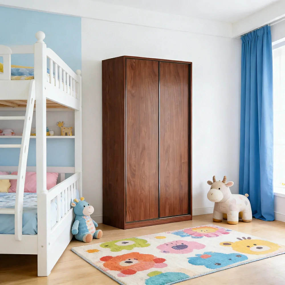 LIVARA 100/120cm Sliding Door Wardrobe - Space-Saving Design with Solid Oak Construction, Quiet Glide Tracks & Heavy-Duty Hanging Rail - Walnut - Image 4