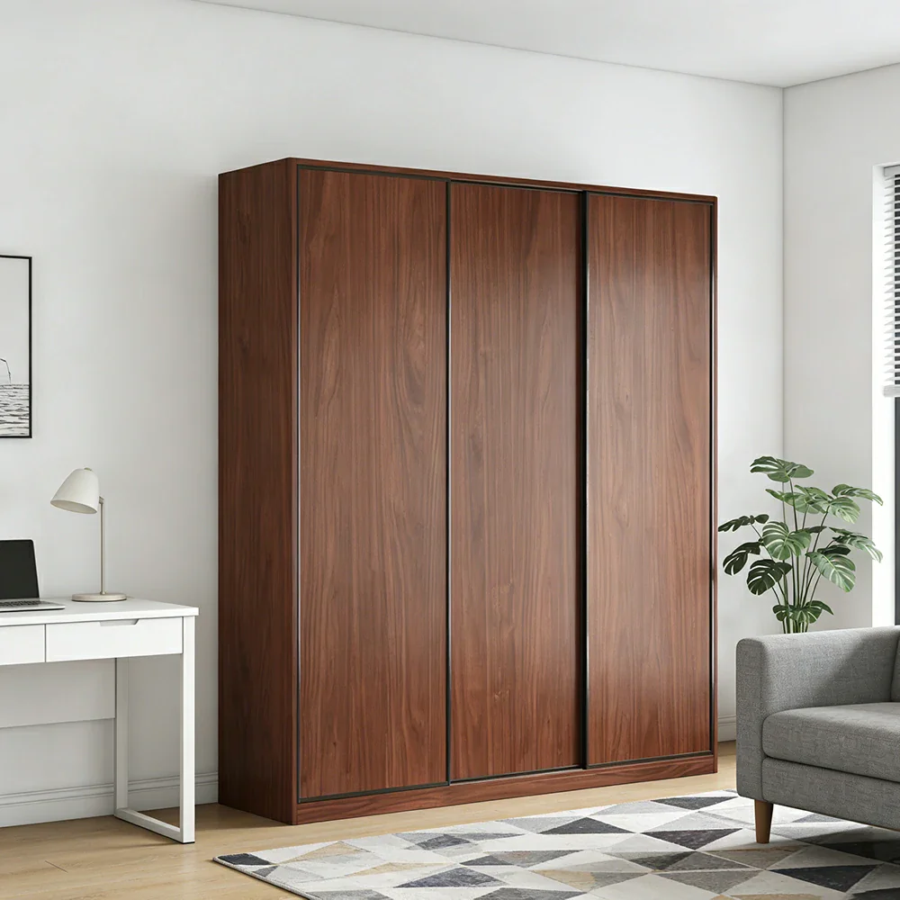 LIVARA 180/200cm Sliding Door Wardrobe - Space-Saving Design with Solid Oak Construction, Quiet Glide Tracks & Heavy-Duty Hanging Rail - Walnut - Image 2