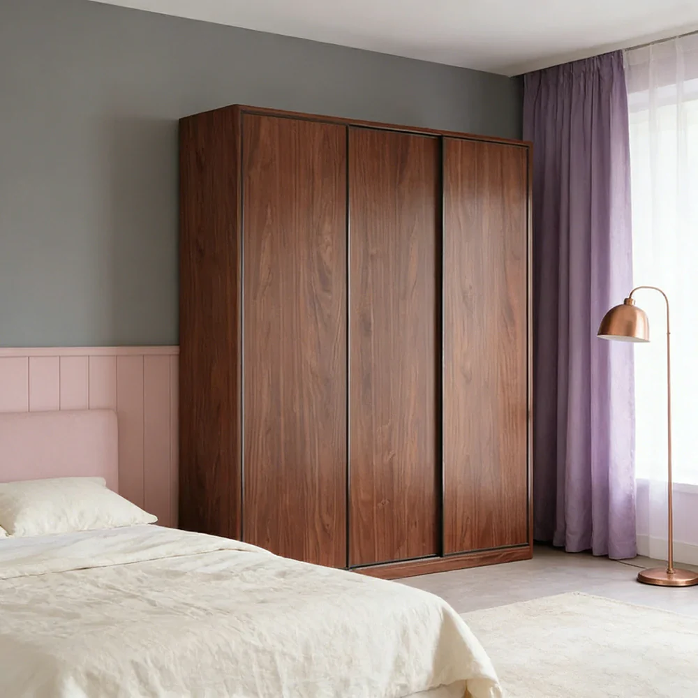 LIVARA 180/200cm Sliding Door Wardrobe - Space-Saving Design with Solid Oak Construction, Quiet Glide Tracks & Heavy-Duty Hanging Rail - Walnut - Image 4