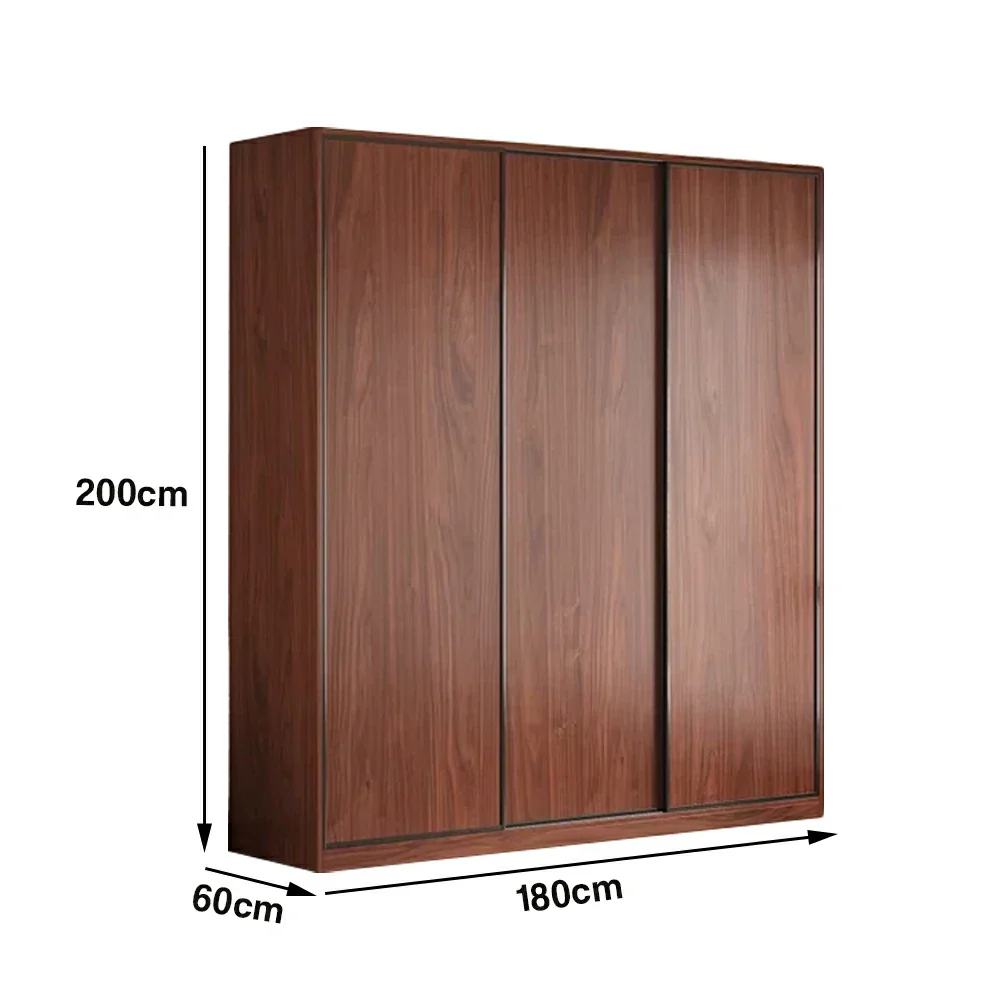 LIVARA 180/200cm Sliding Door Wardrobe - Space-Saving Design with Solid Oak Construction, Quiet Glide Tracks & Heavy-Duty Hanging Rail - Walnut - Image 5