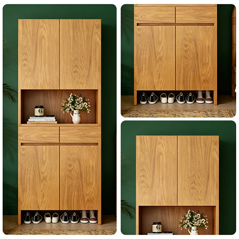 LIVARA 80/100cm Storage Cabinet - Multi-Shelf & Drawer Organiser with Eco Solid Wood Panels, Slim 35cm Depth & Flush Wall Design - Image 3
