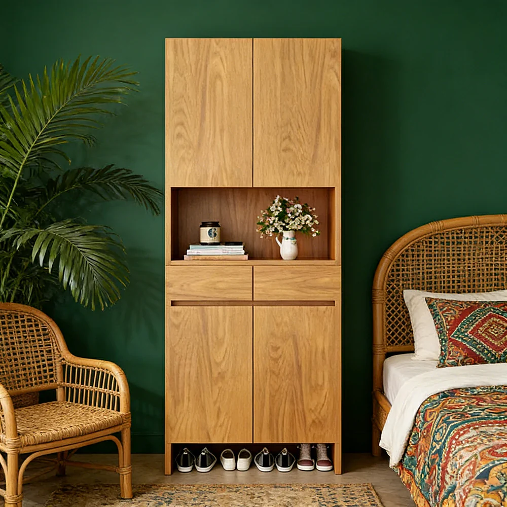 LIVARA 80/100cm Storage Cabinet - Multi-Shelf & Drawer Organiser with Eco Solid Wood Panels, Slim 35cm Depth & Flush Wall Design - Image 4