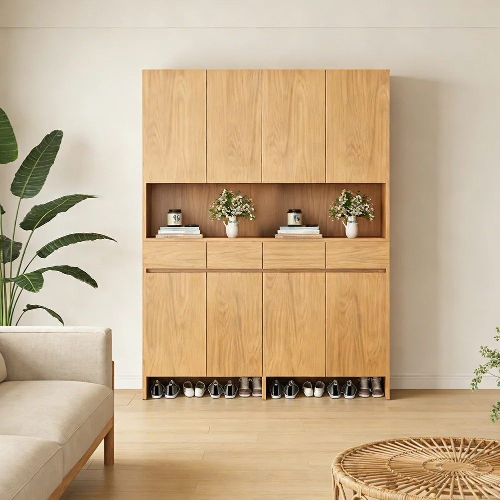 LIVARA 140/160cm Storage Cabinet - Multi-Shelf & Drawer Organiser with Eco Solid Wood Panels, Slim 35cm Depth & Flush Wall Design - Image 2