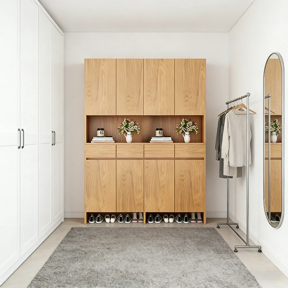 LIVARA 140/160cm Storage Cabinet - Multi-Shelf & Drawer Organiser with Eco Solid Wood Panels, Slim 35cm Depth & Flush Wall Design - Image 4