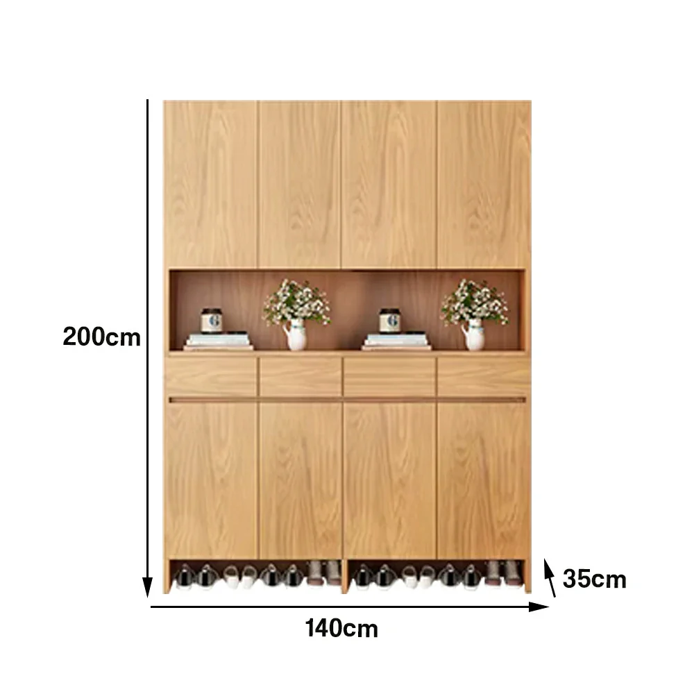 LIVARA 140/160cm Storage Cabinet - Multi-Shelf & Drawer Organiser with Eco Solid Wood Panels, Slim 35cm Depth & Flush Wall Design - Image 5