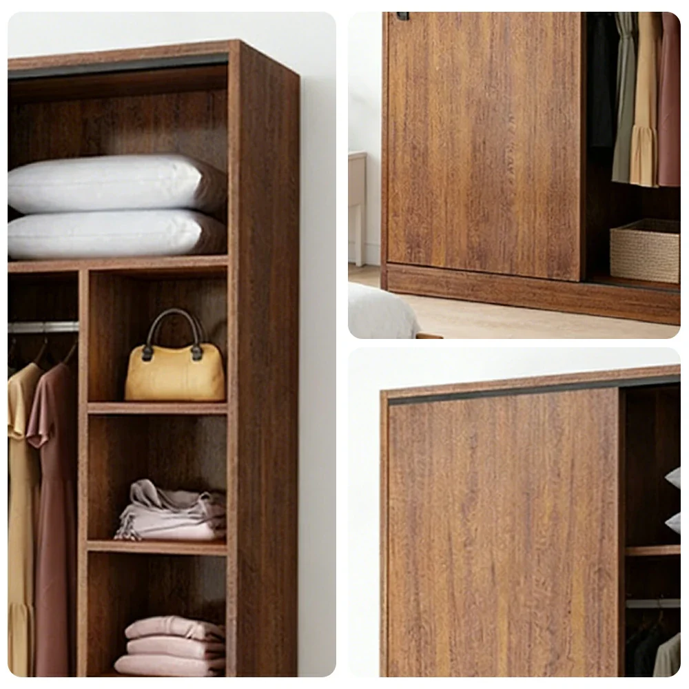 LIVARA 80/120/160cm Sliding Door Wardrobe - Quiet Glide Track System, High-Density MDF Construction, Spacious Storage with Solid Timber Rail - Walnut - Image 13