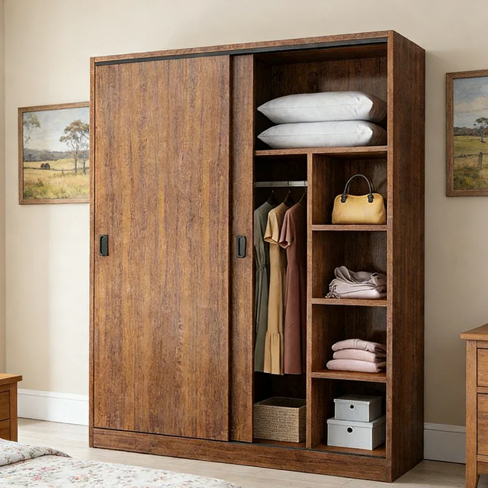 LIVARA 80/120/160cm Sliding Door Wardrobe - Quiet Glide Track System, High-Density MDF Construction, Spacious Storage with Solid Timber Rail - Walnut - Image 14