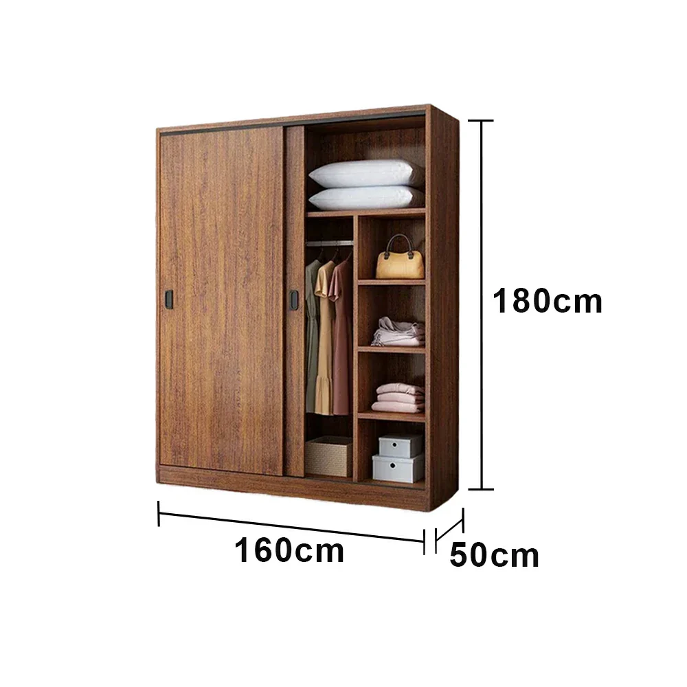 LIVARA 80/120/160cm Sliding Door Wardrobe - Quiet Glide Track System, High-Density MDF Construction, Spacious Storage with Solid Timber Rail - Walnut - Image 15