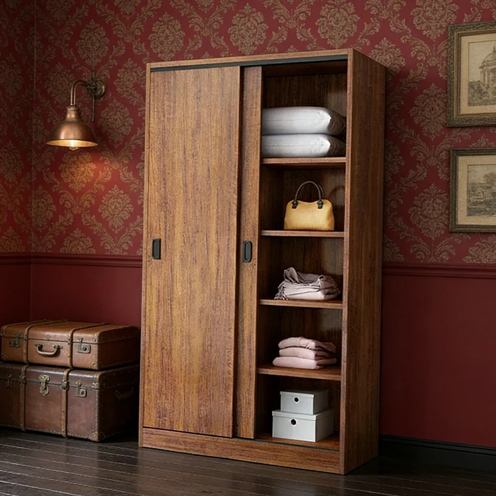 LIVARA 80/120/160cm Sliding Door Wardrobe - Quiet Glide Track System, High-Density MDF Construction, Spacious Storage with Solid Timber Rail - Walnut - Image 4
