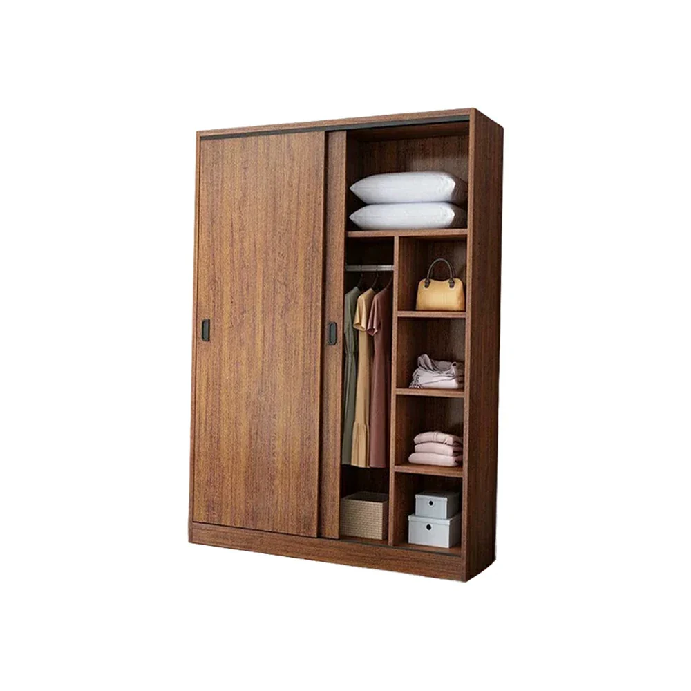 LIVARA 80/120/160cm Sliding Door Wardrobe - Quiet Glide Track System, High-Density MDF Construction, Spacious Storage with Solid Timber Rail - Walnut - Image 6