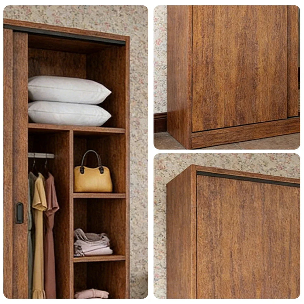LIVARA 80/120/160cm Sliding Door Wardrobe - Quiet Glide Track System, High-Density MDF Construction, Spacious Storage with Solid Timber Rail - Walnut - Image 8