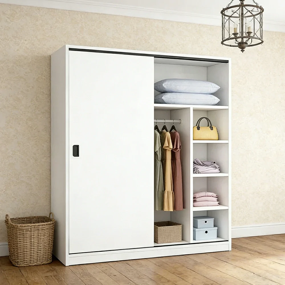 LIVARA 80/120/160cm Sliding Door Wardrobe - Quiet Glide Track System, High-Density MDF Construction, Spacious Storage with Solid Timber Rail - White - Image 14