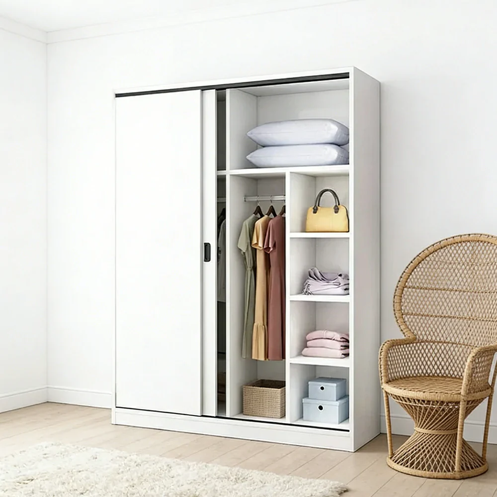 LIVARA 80/120/160cm Sliding Door Wardrobe - Quiet Glide Track System, High-Density MDF Construction, Spacious Storage with Solid Timber Rail - White - Image 9