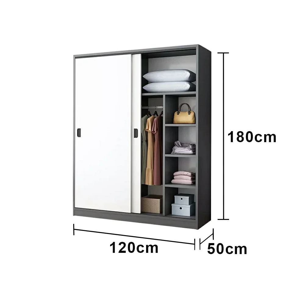 LIVARA 100/120cm Sliding Door Wardrobe - Quiet Glide Track System, High-Density MDF Construction, Spacious Storage with Solid Timber Rail - Black&White - Image 10