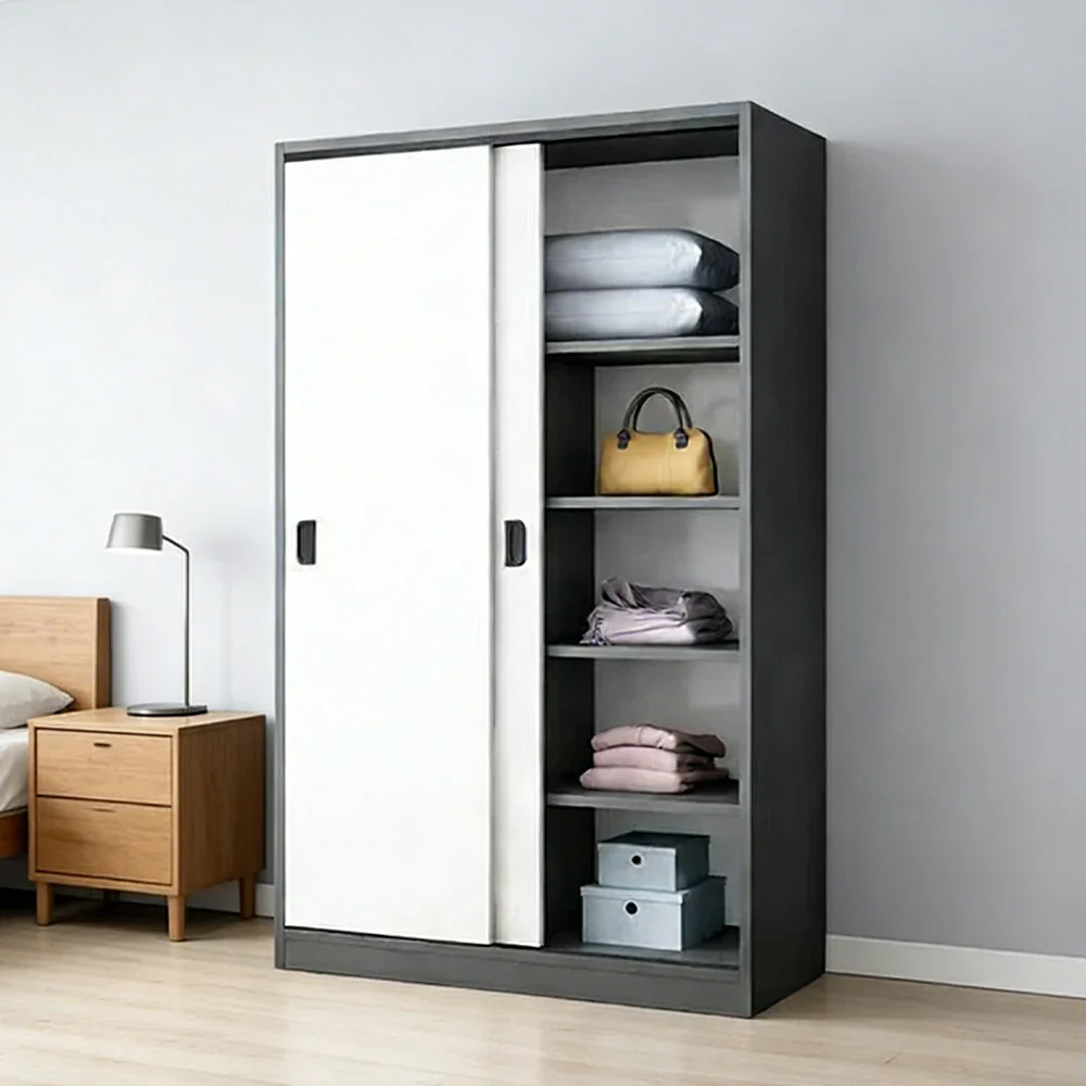 LIVARA 100/120cm Sliding Door Wardrobe - Quiet Glide Track System, High-Density MDF Construction, Spacious Storage with Solid Timber Rail - Black&White - Image 2
