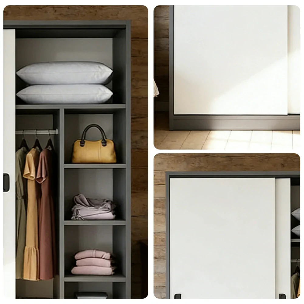 LIVARA 100/120cm Sliding Door Wardrobe - Quiet Glide Track System, High-Density MDF Construction, Spacious Storage with Solid Timber Rail - Black&White - Image 8