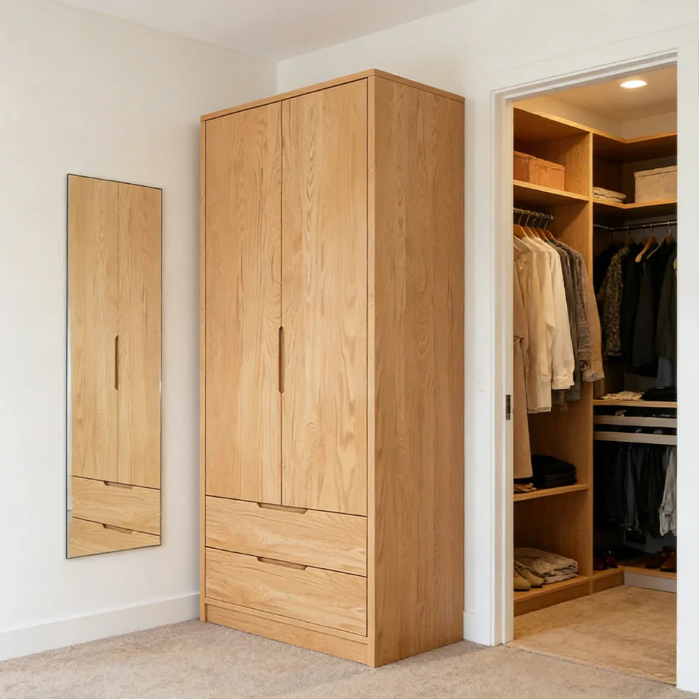 LIVARA 60/80cm Modern Wardrobe Cabinet - Flush Inset Door Design, Solid Timber Construction, Soft-Close Hinges & Quiet Drawers - Wood - Image 2