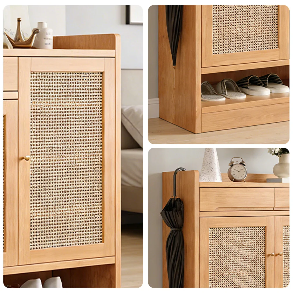 LIVARA 110cm Freestanding Shoe Cabinet with PVC Woven Doors - Breathable Moisture-Resistant Design, Spacious Multi-Tier Storage, Copper Handles - Image 3
