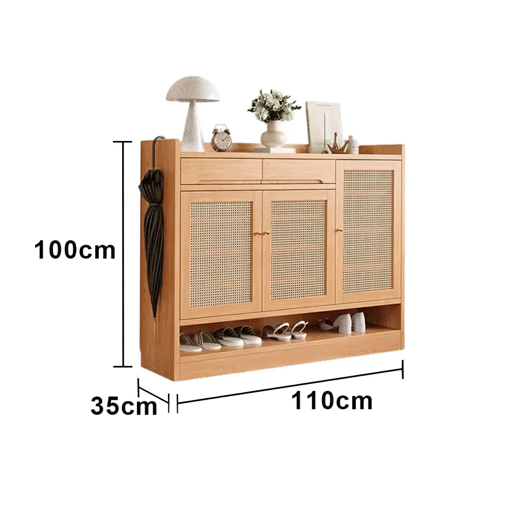LIVARA 110cm Freestanding Shoe Cabinet with PVC Woven Doors - Breathable Moisture-Resistant Design, Spacious Multi-Tier Storage, Copper Handles - Image 5