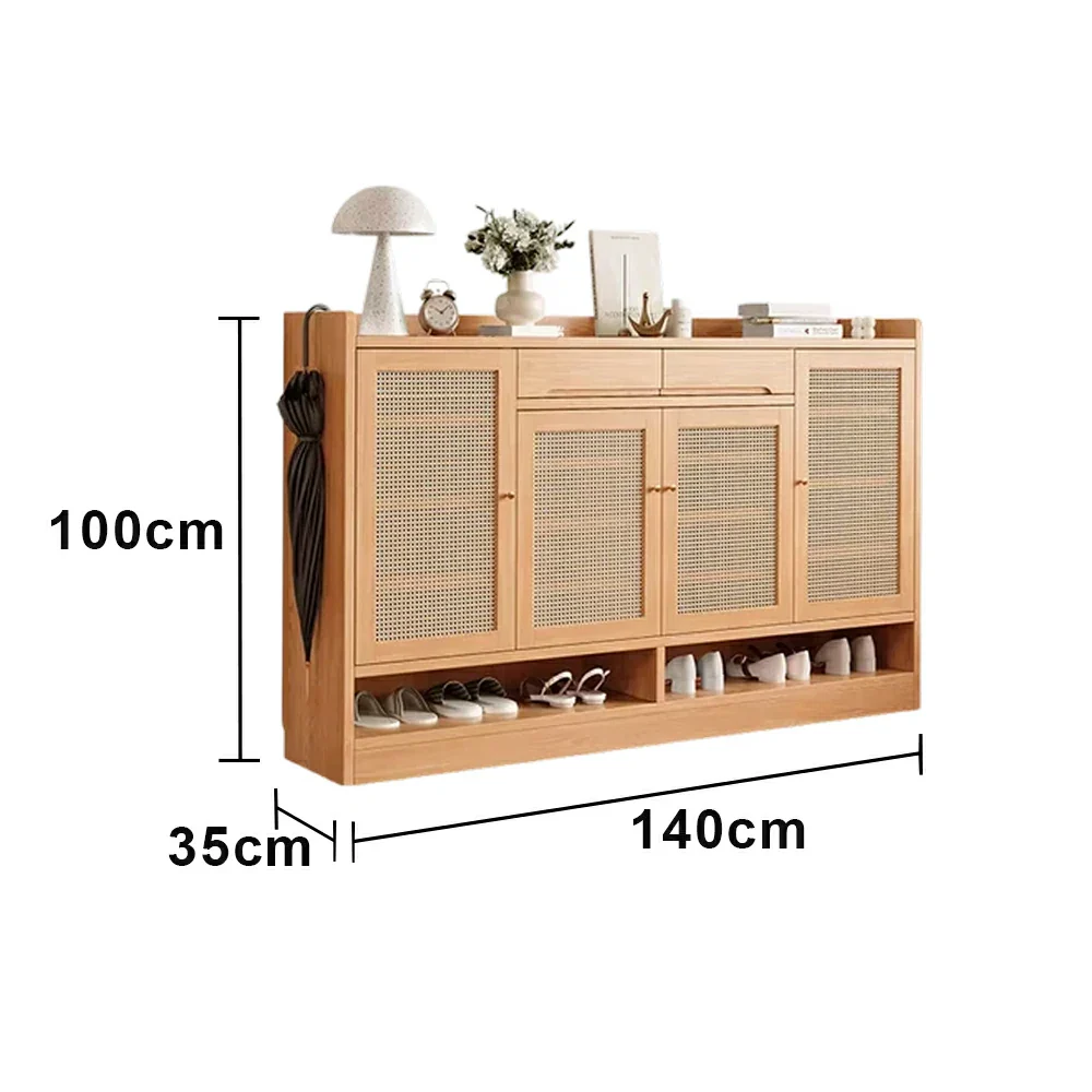 LIVARA 120/140cm Freestanding Shoe Cabinet with PVC Woven Doors - Breathable Moisture-Resistant Design, Spacious Multi-Tier Storage, Copper Handles - Image 6