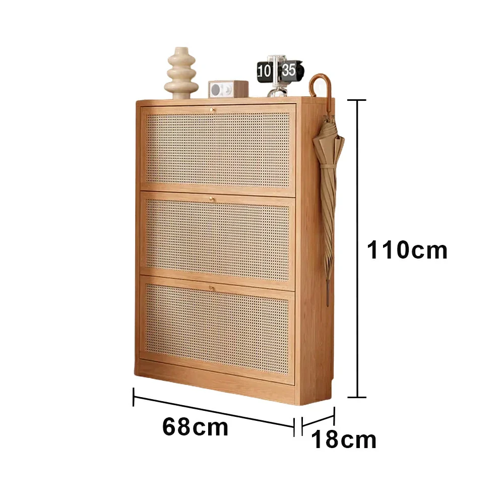 LIVARA 68/88cm Flip-Drawer Shoe Cabinet with PVC Woven Doors - Breathable Moisture-Resistant Design, Multi-Tier Storage, Copper Handles - Image 5