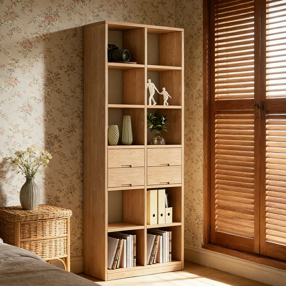 LIVARA 80/120cm Bookcase - Multi-Drawer Organised Design with Solid Pine Wood Frame, Smooth Metal Runners & Space-Saving Groove Handles - Image 2