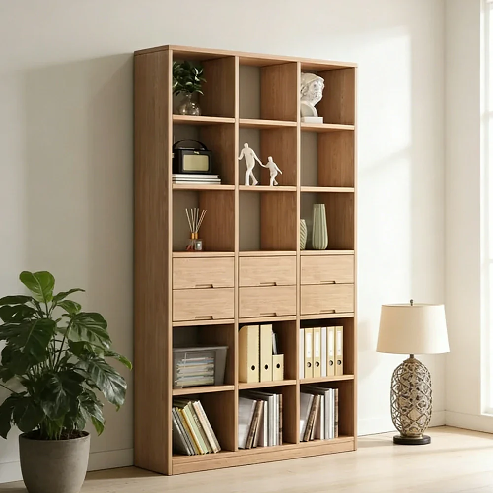 LIVARA 80/120cm Bookcase - Multi-Drawer Organised Design with Solid Pine Wood Frame, Smooth Metal Runners & Space-Saving Groove Handles - Image 7