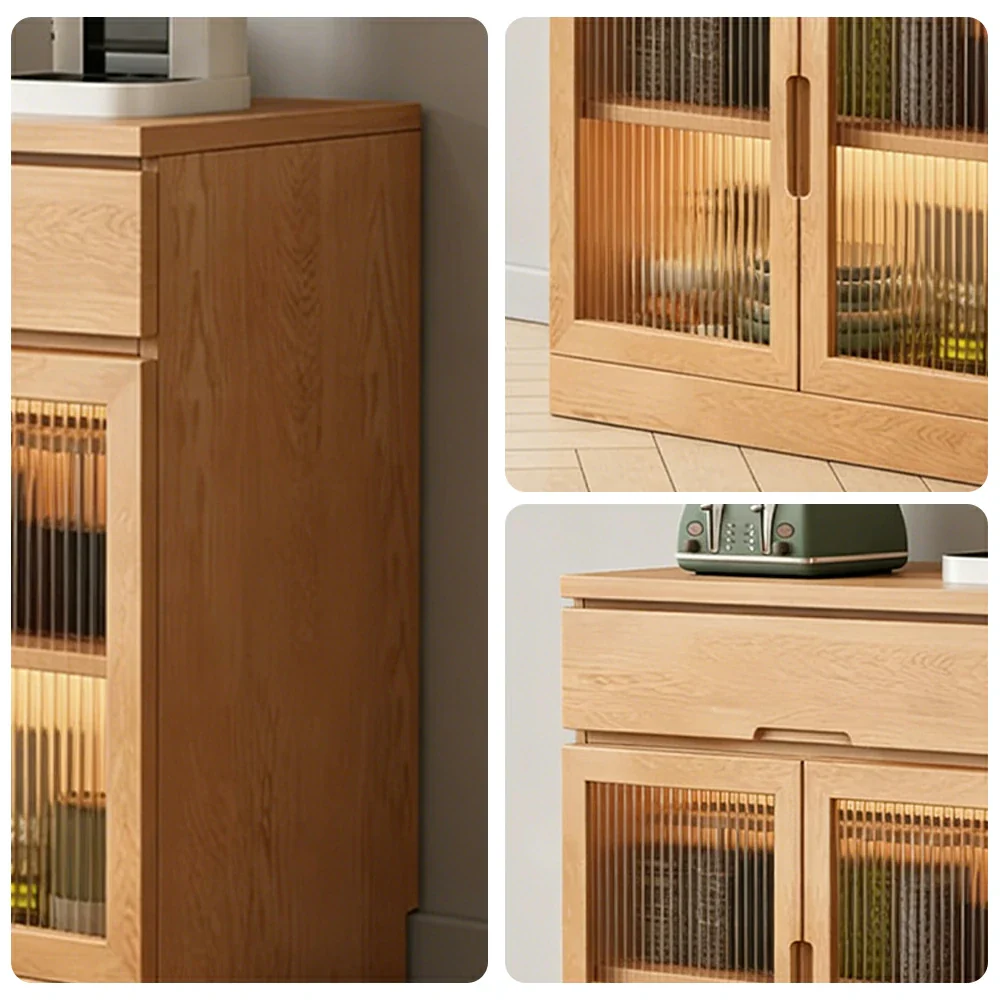 LIVARA 80cm Glass Door Sideboard Cabinet - Wide Countertop Design with Solid Wood Construction, Spacious Storage & Quiet Hardware - Image 3