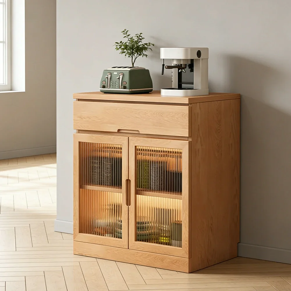 LIVARA 80cm Glass Door Sideboard Cabinet - Wide Countertop Design with Solid Wood Construction, Spacious Storage & Quiet Hardware - Image 4