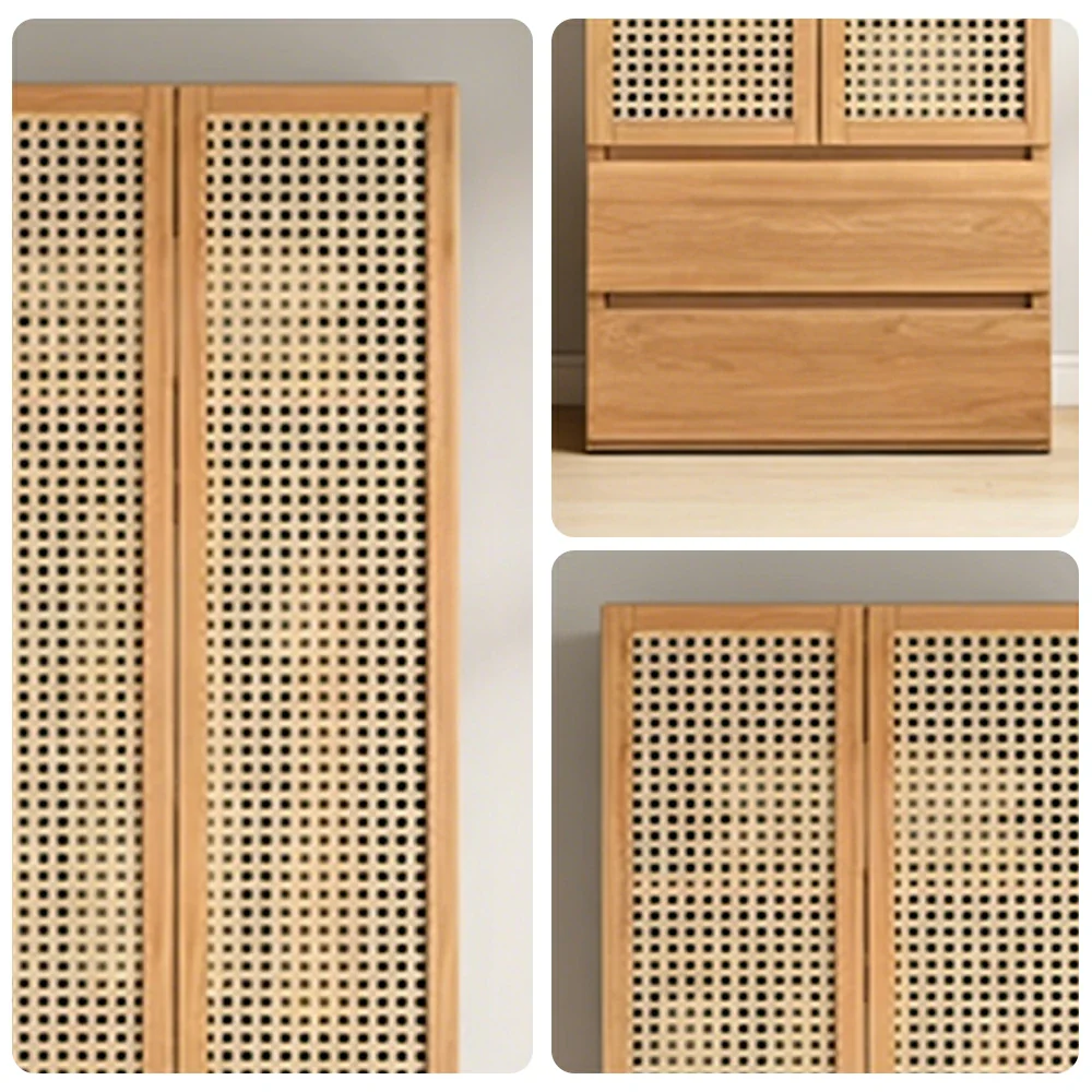 LIVARA 80cm Rattan Storage Cabinet - Multi-Zone Wardrobe Design with Solid Finnish Pine Wood, Breathable PVC Doors & Spacious Drawers - Image 3