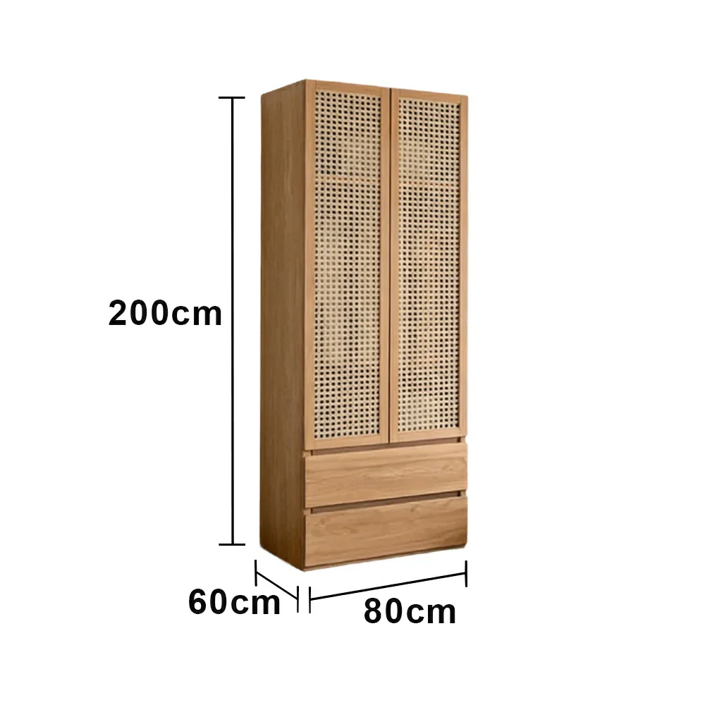 LIVARA 80cm Rattan Storage Cabinet - Multi-Zone Wardrobe Design with Solid Finnish Pine Wood, Breathable PVC Doors & Spacious Drawers - Image 5