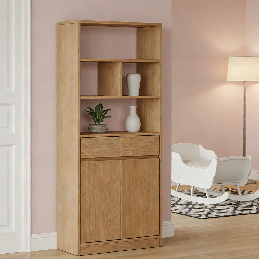 LIVARA 80/120cm Tall Storage Cabinet - Multi-Compartment Design with Solid Wood Construction, Drawer & Shelving Storage for Entryway or Living Room - Image 2