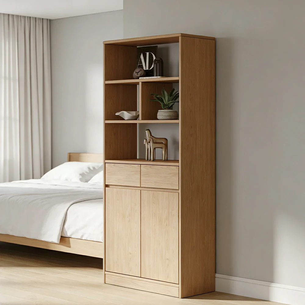 LIVARA 80/120cm Tall Storage Cabinet - Multi-Compartment Design with Solid Wood Construction, Drawer & Shelving Storage for Entryway or Living Room - Image 4