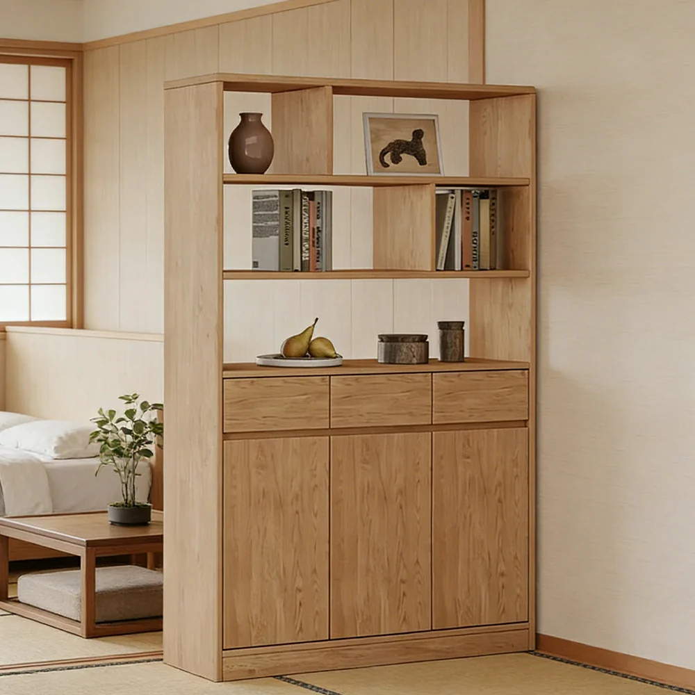 LIVARA 80/120cm Tall Storage Cabinet - Multi-Compartment Design with Solid Wood Construction, Drawer & Shelving Storage for Entryway or Living Room - Image 9