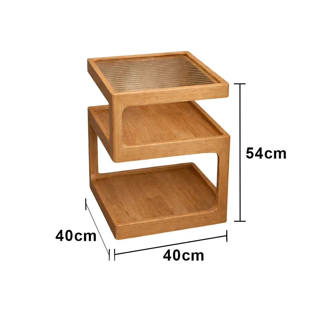 LIVARA 40/45cm Bedside Table - 3-Tier Open Storage with Solid Wood Frame, Tempered Glass Top & Compact Space-Saving Design - Wood - Image 5