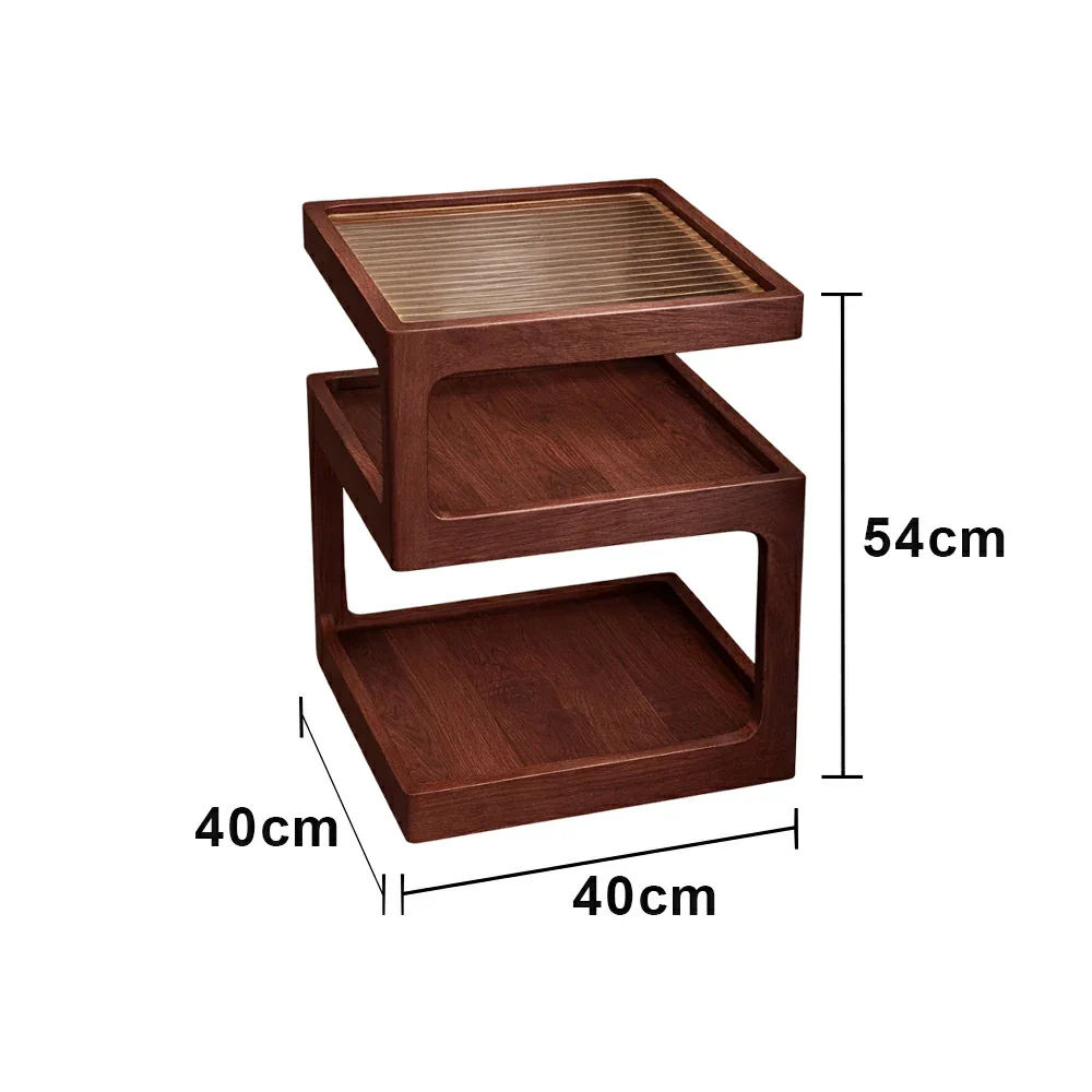 LIVARA 40/45cm Bedside Table - 3-Tier Open Storage with Solid Wood Frame, Tempered Glass Top & Compact Space-Saving Design - Walnut - Image 5