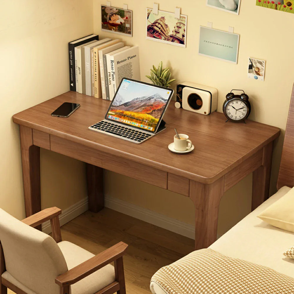 LIVARA Solid Wood Study Desk - 60/80/100cm Compact Writing Table with Drawers, Sturdy Design for Home Office & Bedroom - Walnut - Image 4