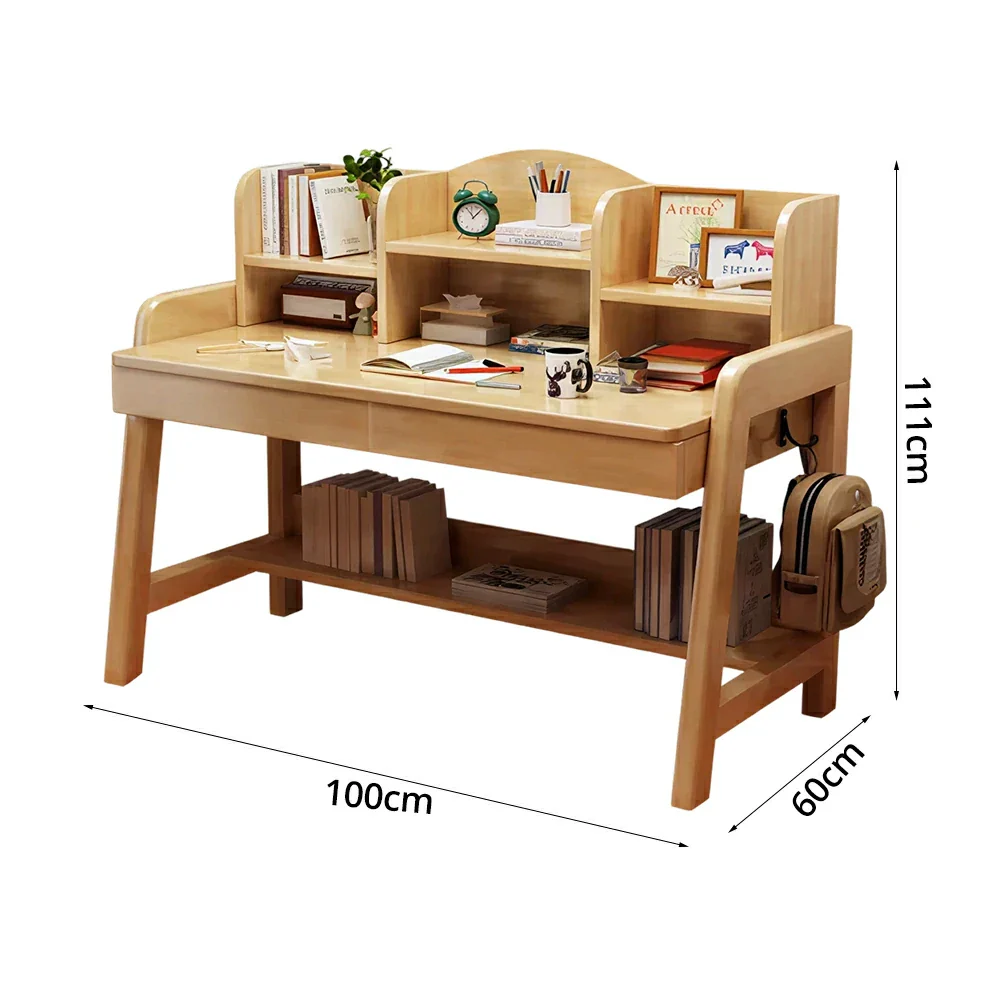 LIVARA Adjustable Solid Wood Study Desk - 80/100/120cm Height Adjustable Learning Table with Storage Shelf for Kids & Teens - Natural Wood - Image 6