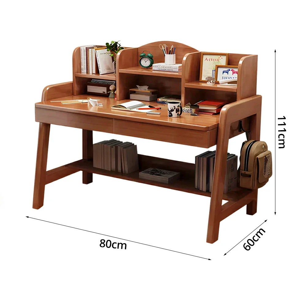 LIVARA Adjustable Solid Wood Study Desk - 80/100/120cm Height Adjustable Learning Table with Storage Shelf for Kids & Teens - Walnut - Image 5