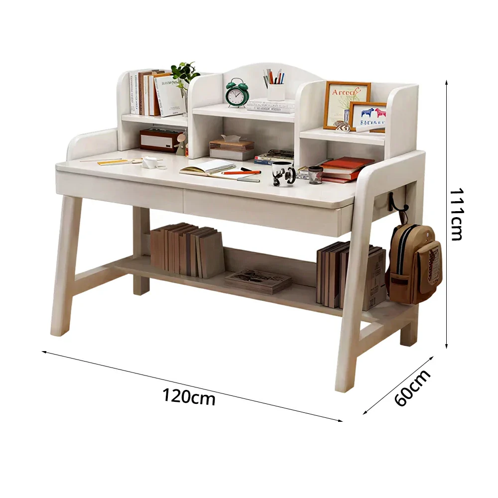 LIVARA Adjustable Solid Wood Study Desk - 80/100/120cm Height Adjustable Learning Table with Storage Shelf for Kids & Teens - White - Image 7