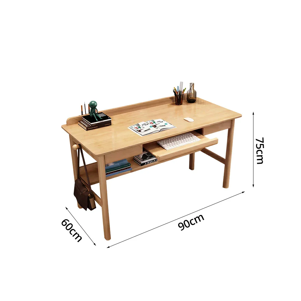 LIVARA Solid Wood Study Desk - 90/100/120cm Computer Table with Keyboard Tray, Durable Hardwood Construction for Home & Office - Wood - Image 5