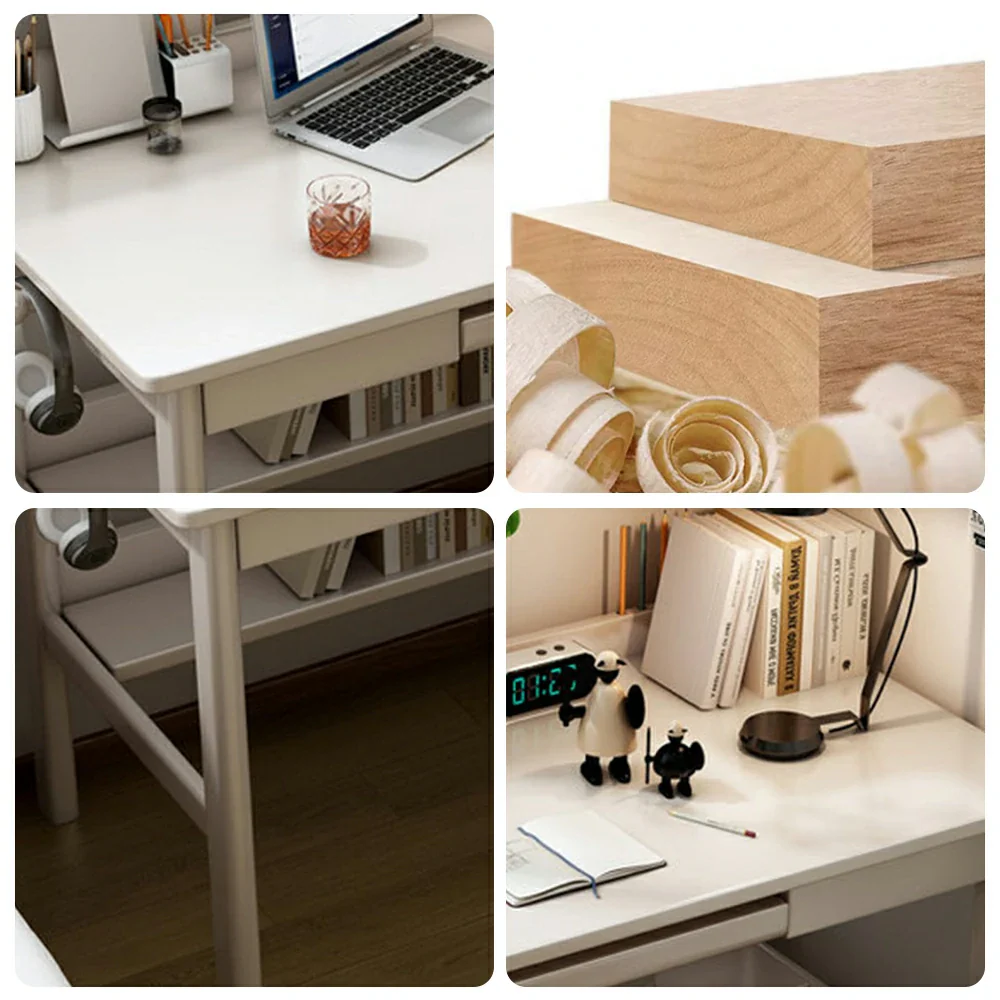 LIVARA Solid Wood Study Desk - 90/100/120cm Computer Table with Keyboard Tray, Durable Hardwood Construction for Home & Office - White - Image 3
