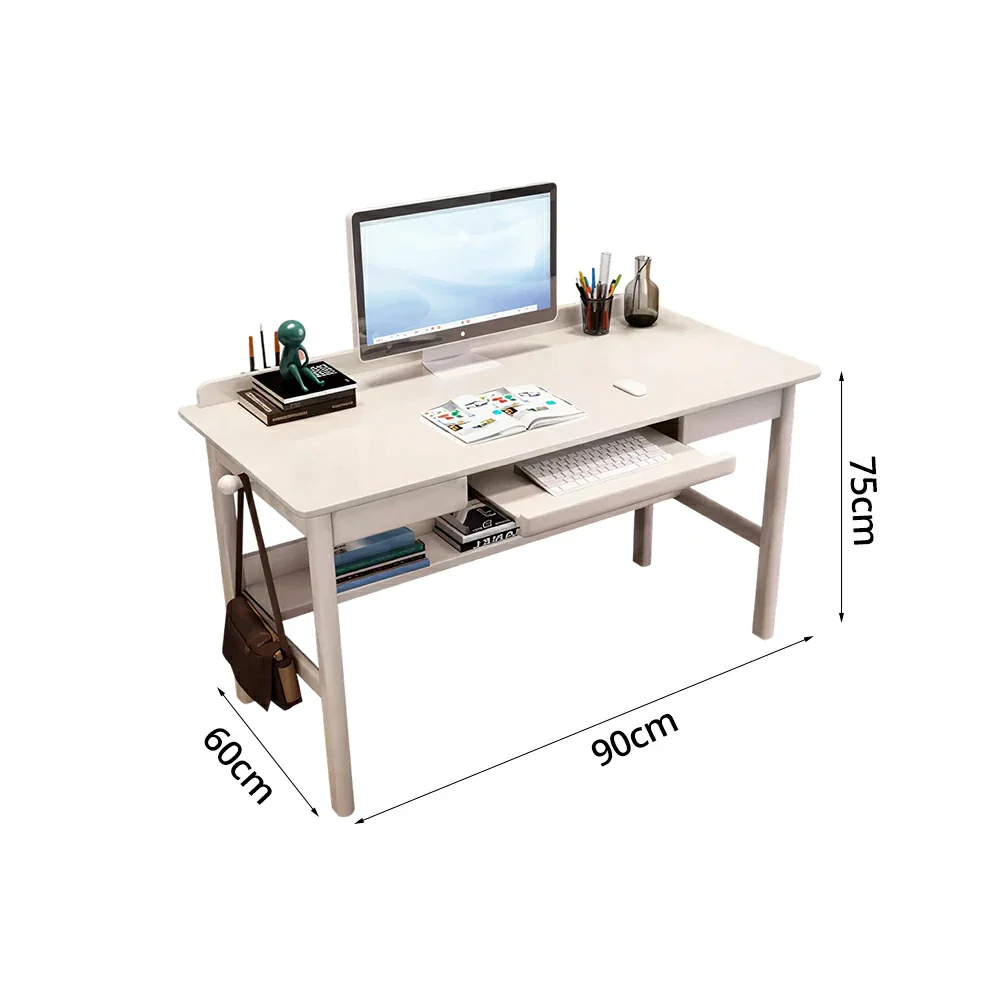 LIVARA Solid Wood Study Desk - 90/100/120cm Computer Table with Keyboard Tray, Durable Hardwood Construction for Home & Office - White - Image 5