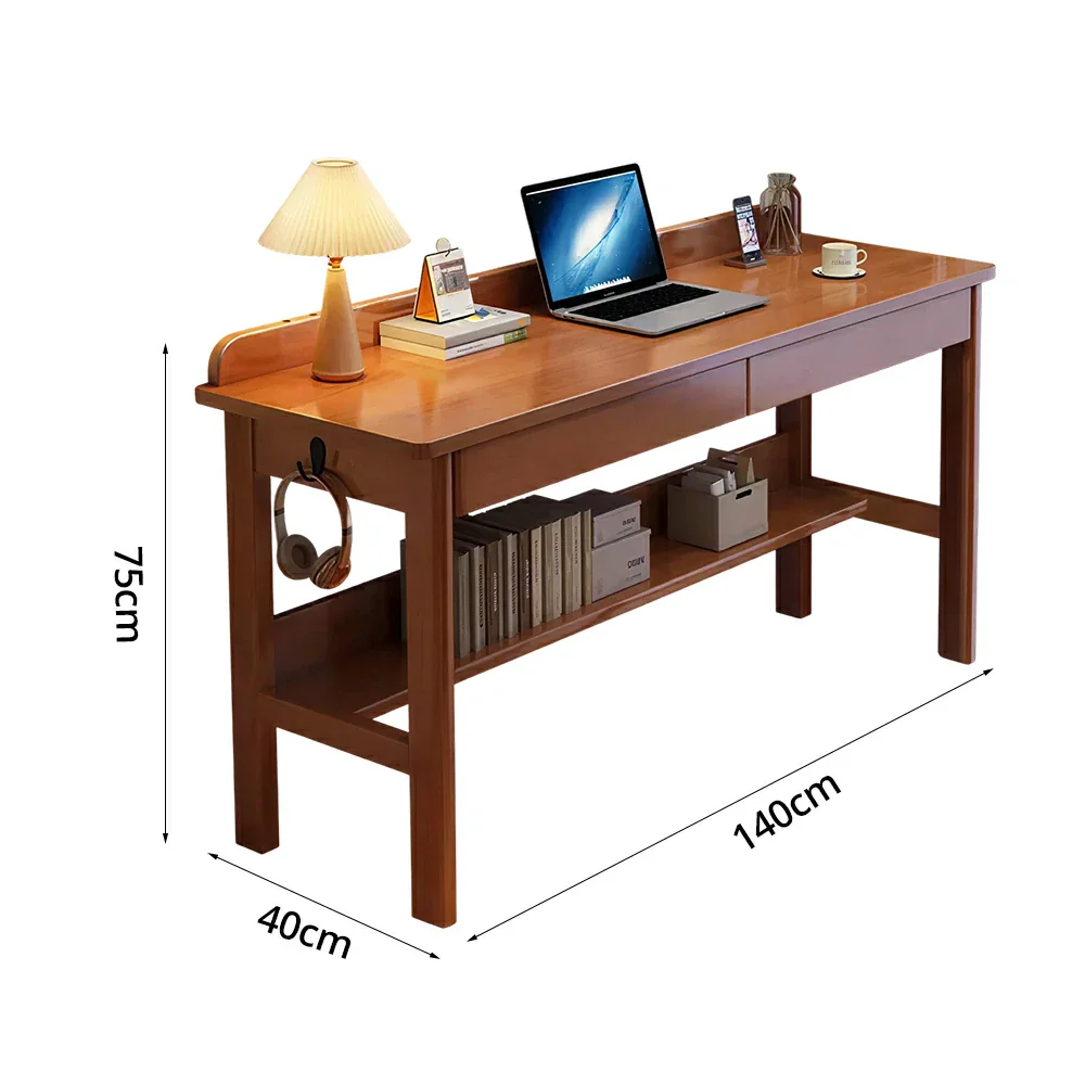 LIVARA Solid Wood Study Desk - 100/120/140cm Computer Table with Storage Drawer & Open Shelf, Sturdy Hardwood Design for Home Office - Walnut - Image 7