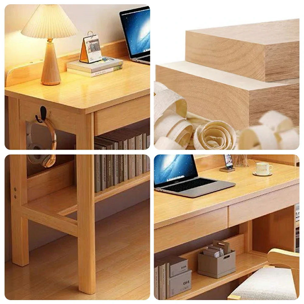 LIVARA Solid Wood Study Desk - 100/120/140cm Computer Table with Storage Drawer & Open Shelf, Sturdy Hardwood Design for Home Office - Wood - Image 3